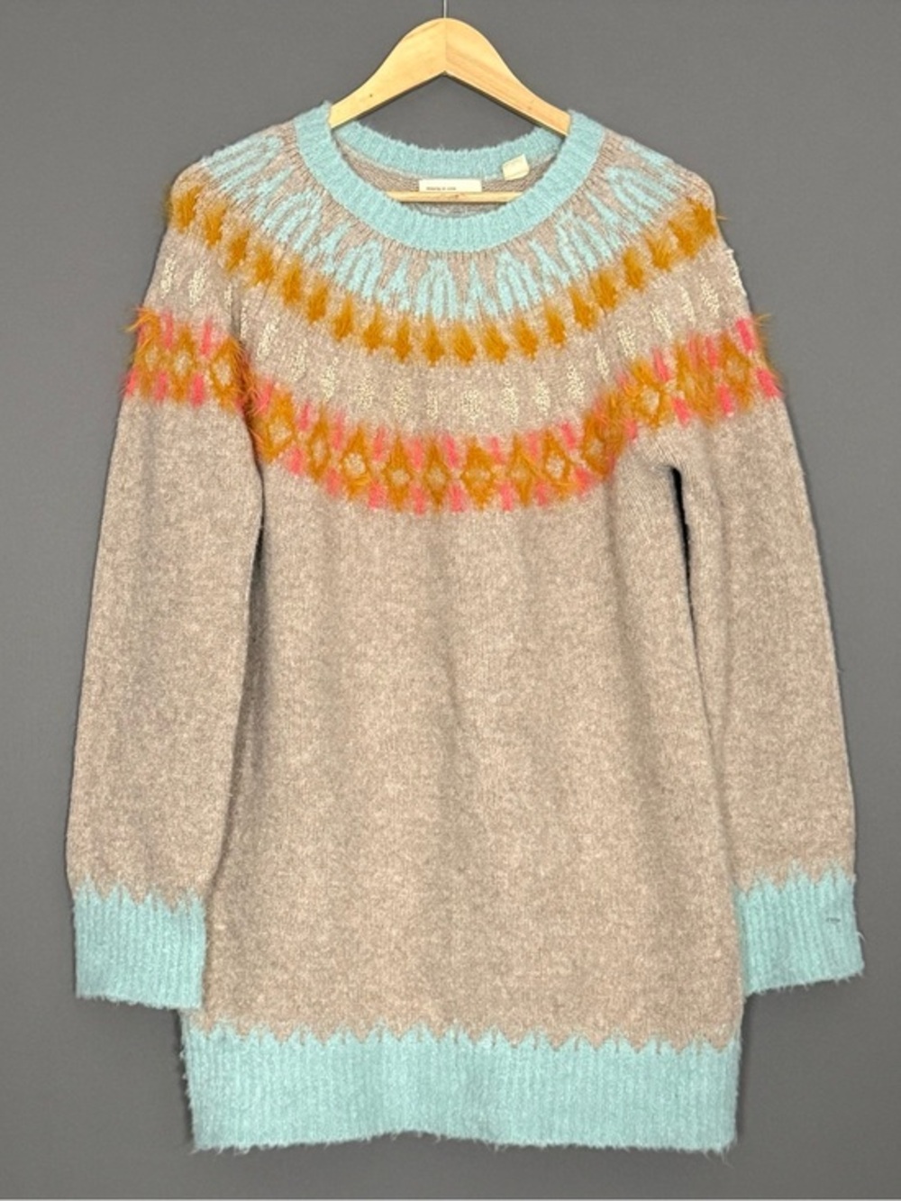 Sleeping on Snow Fair Isle Fuzzy Tunic Sweater Dress Alpaca Wool Nordic Whimsy S